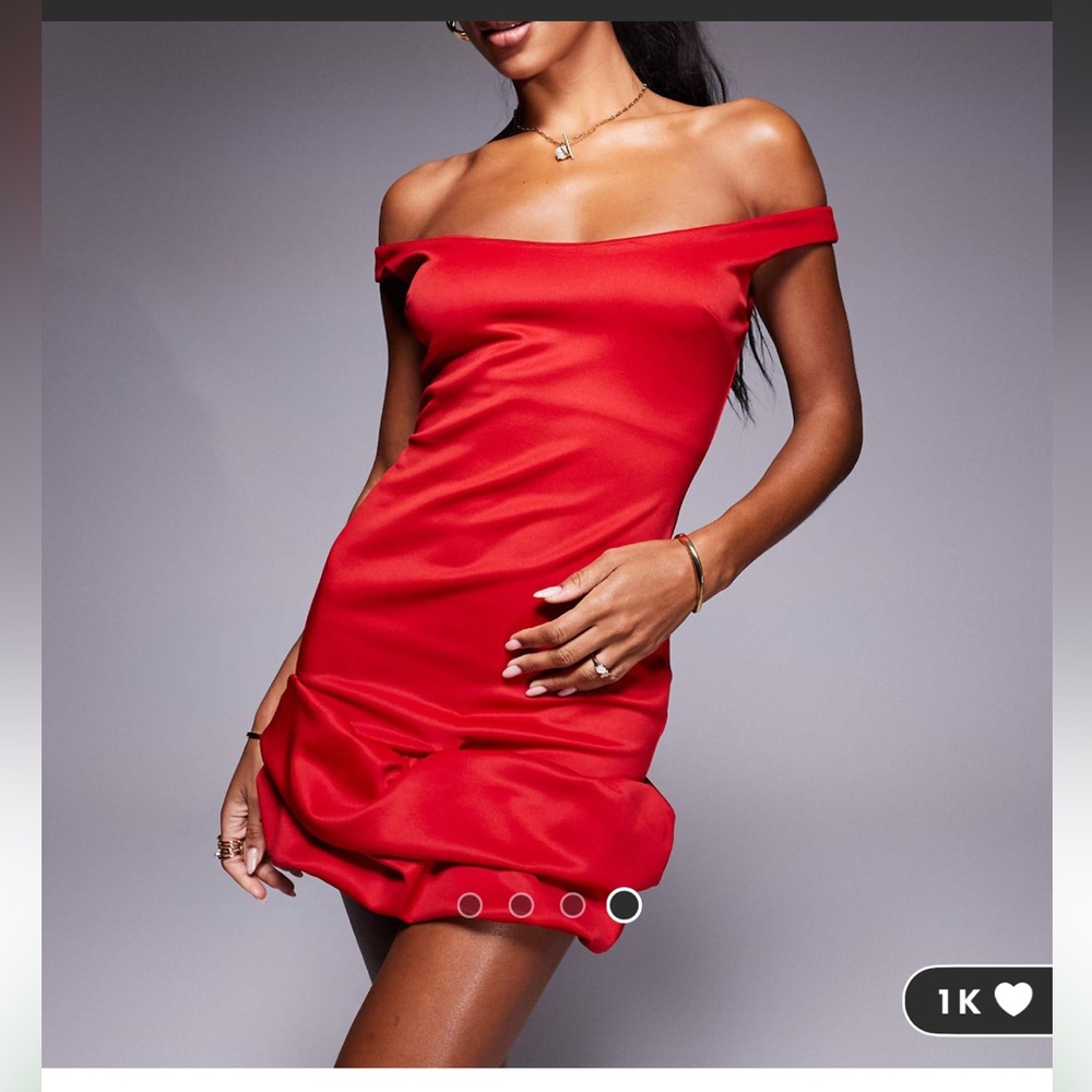 ASOS DESIGN super scoop Bardot mini dress with scrunch detail in hem